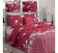 ROOEE 3Pcs Quilted Bedspreads with 2 Shams Reversible Patchwork Vintage and Floral Design Disperse Printing Lightweight Quilt Throw Comforter Set Fits Double and King Size Beds 220x240cm (Milan 130)
