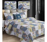 ROOEE 3Pcs Quilted Bedspreads with 2 Shams Reversible Patchwork Vintage and Floral Design Disperse Printing Lightweight Quilt Throw Comforter Set Fits Double and King Size Beds 220x240cm (Milan 107)