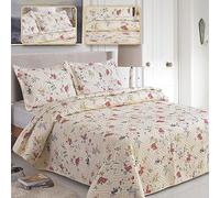 ROOEE 3Pcs Quilted Bedspreads with 2 Shams Reversible Patchwork Vintage and Floral Design Disperse Printing Lightweight Quilt Throw Comforter Set Fits Double and King Size Beds 220x240cm (Milan 106)