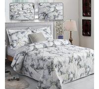ROOEE 3Pcs Quilted Bedspreads with 2 Shams Reversible Patchwork Vintage and Floral Design Disperse Printing Lightweight Quilt Throw Comforter Set Fits Double and King Size Beds 220x240cm (Milan 101)