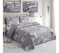 ROOEE 3Pcs Quilted Bedspreads with 2 Shams Reversible Patchwork Vintage and Floral Design Disperse Printing Lightweight Quilt Throw Comforter Set Fits Double and King Size Beds 220x240cm (Milan 117)