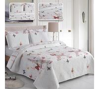 ROOEE 3Pcs Quilted Bedspreads with 2 Shams Reversible Patchwork Vintage and Floral Design Disperse Printing Lightweight Quilt Throw Comforter Set Fits Double and King Size Beds 220x240cm (Milan 105)