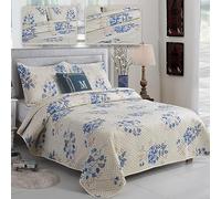 ROOEE 3Pcs Quilted Bedspreads with 2 Shams Reversible Patchwork Vintage and Floral Design Disperse Printing Lightweight Quilt Throw Comforter Set Fits Double and King Size Beds 220x240cm (Milan 110)