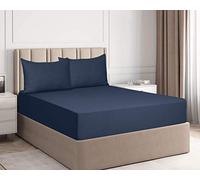 ROOEE Brushed Cotton Thermal Flannel Fitted Sheets | Elastic edges to secure the sheet in position | Extra Deep 25 cm | Color Navy-Blue Size - King