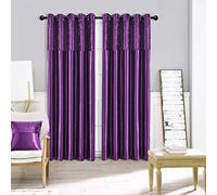 ROOEE Crushed Velvet Faux Silk Curtains - Eyelet Ring Top and Fully Lined (Purple, 46" Wide x 90" Drop)