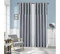 ROOEE Crushed Velvet Faux Silk Curtains - Eyelet Ring Top and Fully Lined (Silver, 46" Wide x 72" Drop)