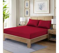 ROOEE Fitted Sheets: Deep Fitted Sheet Cover with Elastic Edges. Anti-Wrinkle Plain Bedding 10”/25 cm Size, Poly Cotton, Single,Double,King, Super King Bed Sheets (Color Red Size Single)
