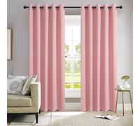 ROOEE Insulated Heavy Thick Thermal Blackout Curtains Eyelet Ring Top Pair - Ideal for Living Room, Bedroom, Guest Room and Kids Bedroom (Blush Pink, 66" Wide x 72" Drop)