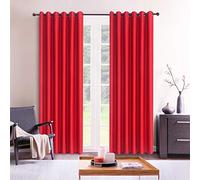 ROOEE Insulated Heavy Thick Thermal Blackout Curtains Eyelet Ring Top Pair - Ideal for Living Room, Bedroom, Guest Room and Kids Bedroom (Red, 66" Wide x 90" Drop)