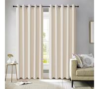 ROOEE Insulated Heavy Thick Thermal Blackout Curtains Eyelet Ring Top Pair - Ideal for Living Room, Bedroom, Guest Room and Kids Bedroom (Cream, 66" Wide x 90" Drop)