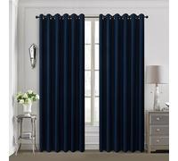 ROOEE Insulated Heavy Thick Thermal Blackout Curtains Eyelet Ring Top Pair - Ideal for Living Room, Bedroom, Guest Room and Kids Bedroom (Navy Blue, 66" Wide x 54" Drop)