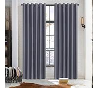 ROOEE Insulated Heavy Thick Thermal Blackout Curtains Eyelet Ring Top Pair - Ideal for Living Room, Bedroom, Guest Room and Kids Bedroom (Grey, 66" Wide x 54" Drop)