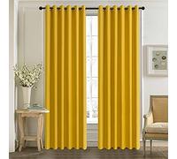 ROOEE Insulated Heavy Thick Thermal Blackout Curtains Eyelet Ring Top Pair - Ideal for Living Room, Bedroom, Guest Room and Kids Bedroom (Mustard, 46" Wide x 72" Drop)