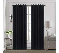 ROOEE Insulated Heavy Thick Thermal Blackout Curtains Eyelet Ring Top Pair - Ideal for Living Room, Bedroom, Guest Room and Kids Bedroom (Black, 46" Wide x 54" Drop)