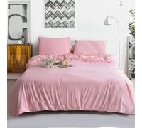 ROOEE Luxury 3 Pieces Microfiber Duvet Cover Set Super Soft Hypoallergenic Fabric Plain Cozy & Easy-Care Bedding for Home with 1 Quilt Cover and 2 Pillowcases (Baby Pink, Double)