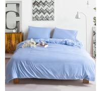 ROOEE Luxury 3 Pieces Microfiber Duvet Cover Set Super Soft Hypoallergenic Fabric Plain Cozy & Easy-Care Bedding for Home with 1 Quilt Cover and 2 Pillowcases (Sky Blue, Super King)