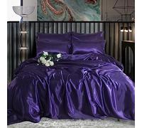 ROOEE Satin Silk Complete Bedding Set - 6 PCS - Fitted sheet, Duvet Cover, 4 Pillow Cases. Color - Aubergine Size - King