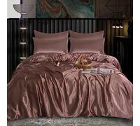 ROOEE Satin Silk Complete Bedding Set - 6 PCS - Fitted sheet, Duvet Cover, 4 Pillow Cases. Color - Blush-Pink Size - Super King