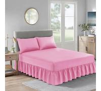 ROOEE Valance Fitted Sheets: Plain Valance Fitted Sheets .Poly Cotton, Single,Double,King Bed Sheets [ Color Baby-Pink Size Single ]