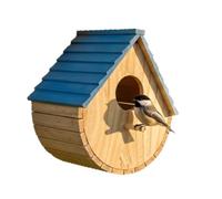 Roof Bird House for Yard Balcony and Garden Decor, A | Wooden Outdoor Box with Round Entry, Front Perch and Tree Hook, Single Unit