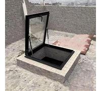 Roof Hatch，，Black Galvanized Metal Roof Vent Hatch Cover Plate - Rainproof Attic Basement Cellar Access Lid with Shock Strut, 70x50cm (27.5x19.6) for Secure Outdoor Use