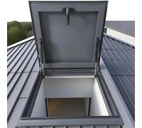 Roof Hatch，，Customizable 36x38in Galvanized Steel Security Door, Powder Coated Access Hatch with House View Window - Durable Attic Solution for Enhanced Safety and Style