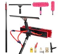 Roof Squeegee,Long Reach Solar Panel Cleaning Brush Kit 3.6-10.8m Telescopic Water Fed Pole with Squeegee 2 Dusting Brushes & Soap Dispenser for Outdoor Window Roof & Car Cleaning