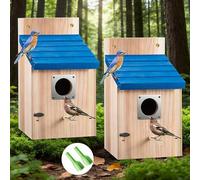 Roof Wooden Bird House Outdoor Nest Box For Small Wild Songbirds | 2 Pack Blue Predator Guard Nest Box Cleanable Panel 3.8cm Hole For Bluebird Wren Finch Backyard