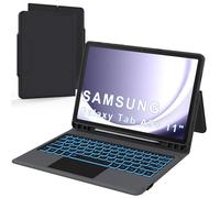 ROOFEI For Samsung Galaxy Tab A9+ 11 Inch Case with Keyboard - Folio 7 Coloured Illuminated Touch Trackpad Tablet Cover with Pen Holder - German QWERTZ Layout Keyboard with Touchpad for Tab A9+ 11 Inc