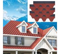 Roofing Asphalt Shingles for Villas, Red Adhesive Waterproof Roofing Tiles, 39.37"x12.79", for Sunrooms, Gazebos, High-end Hotels, Terraces, Balconies, Roof Renovation(210pcs)