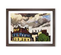 Rooftops And Clouds In Paris By Henry Lyman Sayen Classic Painting Framed Wall Art Print, Ready to Hang Picture for Living Room Bedroom Home Office Décor, Walnut A3 (46 x 34 cm)