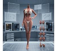 RoofWorld 1/6 Scale Female Body, 12inch Super Flexible Slim Make Up Action Figure, 28 Joints, Bikini Set, Non-Removable Feet (Copper Suntan Skin)