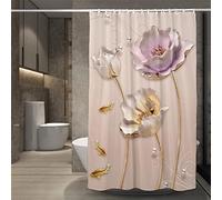 Roogsoo Lotus Flower Shower Curtain Waterproof Bathroom Curtains W180cm x L180cm, Long Shower Curtain with Hooks, Polyester Washable Bath Curtains, Quick-Drying Garden Shower Curtain Outdoor