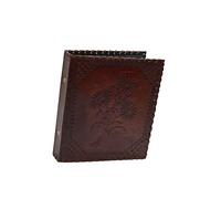ROOGU Leather Folder A5 - Flower Embossing * Herbarium Design * Handmade in India - Buffalo Leather Ring Binder - 2-Ring DIN A5 Lever Arch File for Notes & Documents