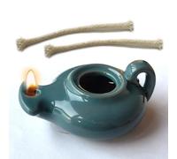 Rooherd Indoor Turquoise Clay Oil Lamp - Bible Classic with Handle - Simulated Ancient Oil Rain Lamp - Petrol Light Festival - Jewish / Christian Gifts