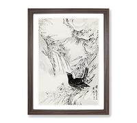 Rook By The Stream By Numata Kashu Asian Japanese Framed Print | A4 Walnut Framed Wall Art | Ready to Hang | Asian Nature Picture | Living Room Bedroom Lounge Office