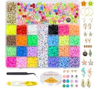 ROOKAIR 6000 Pcs Clay Beads Kit, 24 Colors Flat Polymer Spacer Heishi Beads for Jewelry Making, Bracelet Making Kit with Letter Beads and Elastic Strings, DIY Crafts Gift for Teen Girls (R-002)