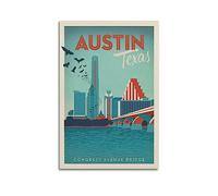 ROOKE Vintage Trave Poster Austin TX Congress Ave Bridge Poster Decorative Painting Canvas Wall Posters And Art Picture Print Modern Family Bedroom Decor Posters 12x18inch(30x45cm)