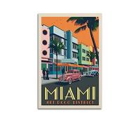 ROOKE Vintage Trave Poster Miami Art Deco District Poster Decorative Painting Canvas Wall Posters And Art Picture Print Modern Family Bedroom Decor Posters 12x18inch(30x45cm)
