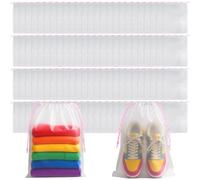 ROOKEA 100 Pcs Clear Shoe Bags for Travel Storage, 30 x 40CM Shoe Bags Bulk | Pink-Color Drawstring Large Shoe Bags for Sneakers, Waterproof Plastic Travel Shoe Bags, Wet Bag, Travel Beach Essentials