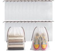 ROOKEA 20 Pcs Clear Shoe Bags for Travel Storage, 30 x 40CM Shoe Bags Bulk | Brown Drawstring Large Shoe Bags for Sneakers, Waterproof Plastic Travel Shoe Bags Bulk, Wet Bag, Travel Beach Essentials