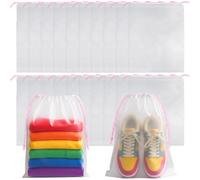 ROOKEA 20 Pcs Clear Shoe Bags for Travel Storage, 30 x 40CM Shoe Bags Bulk | Pink-Color Drawstring Large Shoe Bags for Sneakers, Waterproof Plastic Travel Shoe Bags, Wet Bag, Travel Beach Essentials