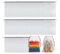 ROOKEA 50 Pcs Clear Shoe Bags for Travel Storage, 30 x 40CM Shoe Bags Bulk | Brown Drawstring Large Shoe Bags for Sneakers, Waterproof Plastic Travel Shoe Bags Bulk, Wet Bag, Travel Beach Essentials