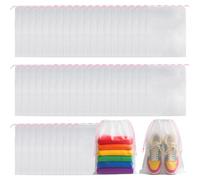 ROOKEA 50 Pcs Clear Shoe Bags for Travel Storage, 30 x 40CM Shoe Bags Bulk | Pink-Color Drawstring Large Shoe Bags for Sneakers, Waterproof Plastic Travel Shoe Bags, Wet Bag, Travel Beach Essentials