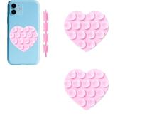 Rookii Double-Sided Heart Shaped Silicone Suction Phone Case Mount,Non Slip Suction Cup Phone Mount,Hands-Free Accessories Holder for Selfies and Videos (Pink)