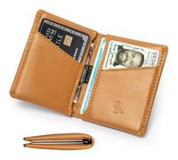 Rookson Trail RFID Slim Leather Front Pocket Wallet Men Women, Canyon Tan, Front Pocket Card Holder Wallet