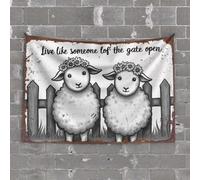 Room Accessories for Teen Boys Two Sheep with Flower Crowns by Wooden Fence Tapestry Cave Man Bar Outdoor Bar Decor(100X150CM)