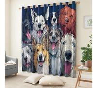 Room Blackout Curtains Cartoon Animals Cute Dogs, Super Soft Thermal Insulated Dark-Blue Printed Eyelet Darkening Curtain - 2 Panel Drapes for Living Room Bedroom 29.5" x 65.4" (W x L)