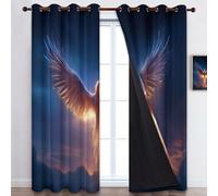 Room Blackout Curtains Fantasy Vibrant Animals Phoenix, Super Soft Thermal Insulated Dark Blue Printed Eyelet Darkening Curtain - 2 Panel Drapes for Living Room Bedroom 46.1" x 90.2" (W x L)