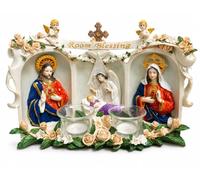 Room Blessing Holy Family Ornament with Tealight Holders Resin Decorative Statue Jesus Mary Baby Angel Home Décor Candle Holder 30cm Wide 20cm High
